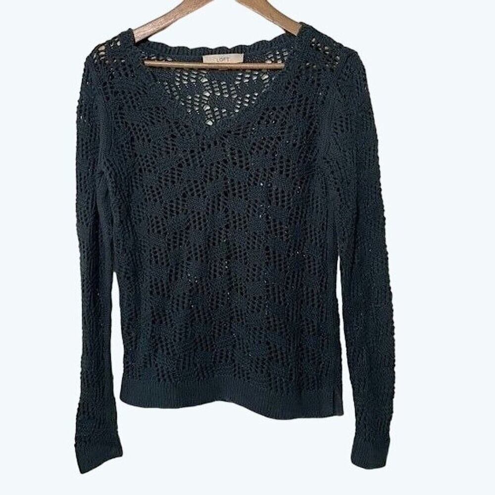 Loft Crochet Sweater Womens Small Pullover Green